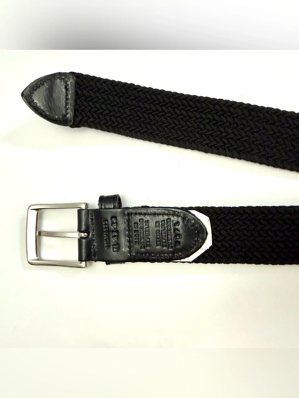 Dockers Men Black Braided Stretch Belt Silver Buckle Leather Trim Size XL 42-44